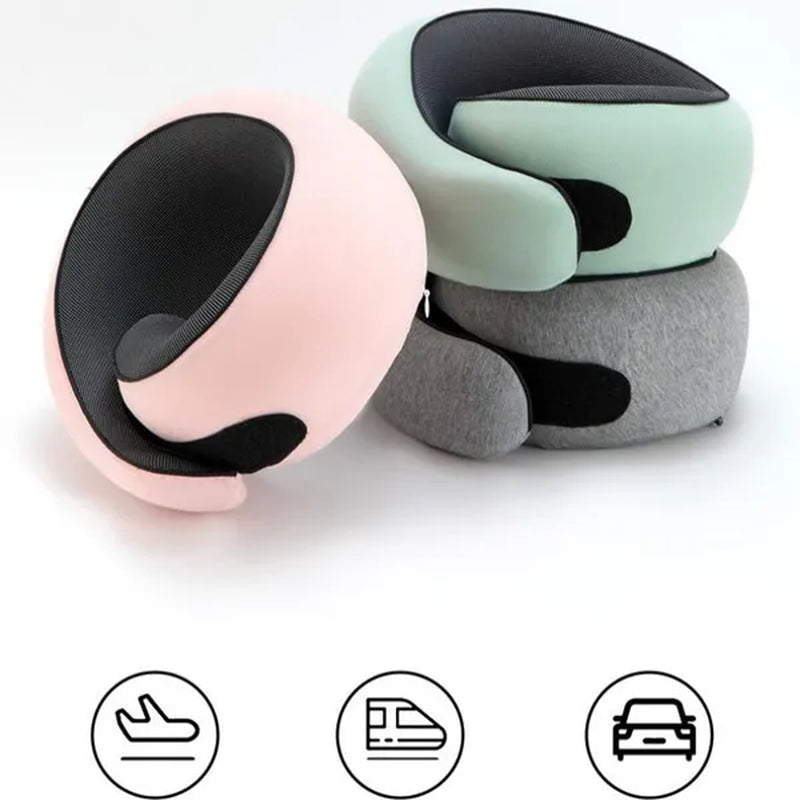1Pc Ergonomic Memory Foam Travel Pillow with Breathable Polyester Cover - Portable for Airplane, Office, Car, Home Lounging Travel Comfort Accessory
