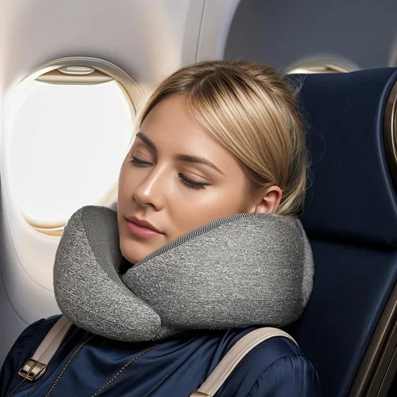 1Pc Ergonomic Memory Foam Travel Pillow with Breathable Polyester Cover - Portable for Airplane, Office, Car, Home Lounging Travel Comfort Accessory