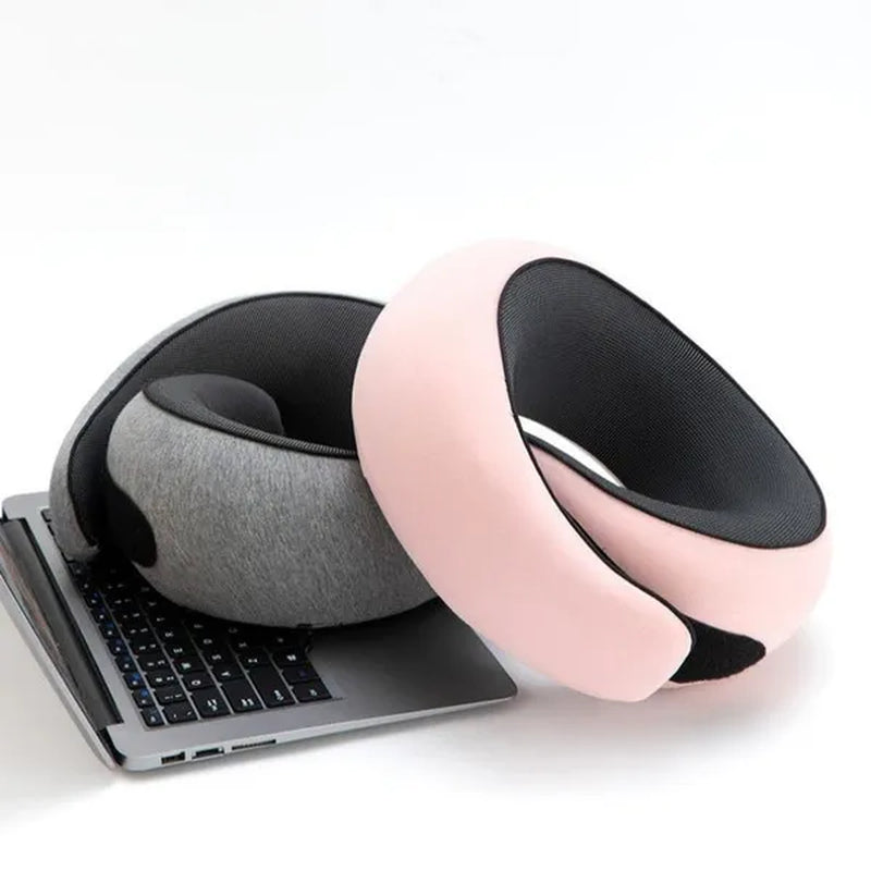 1Pc Ergonomic Memory Foam Travel Pillow with Breathable Polyester Cover - Portable for Airplane, Office, Car, Home Lounging Travel Comfort Accessory
