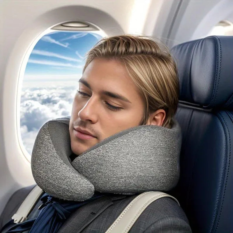1Pc Ergonomic Memory Foam Travel Pillow with Breathable Polyester Cover - Portable for Airplane, Office, Car, Home Lounging Travel Comfort Accessory