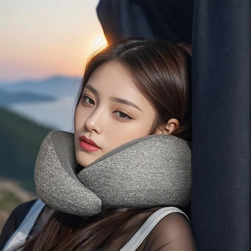 1Pc Ergonomic Memory Foam Travel Pillow with Breathable Polyester Cover - Portable for Airplane, Office, Car, Home Lounging Travel Comfort Accessory